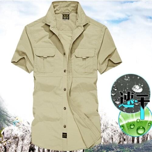 Mens Nylon Quick-dry Shirt Short Sleeve Multi-pockets Cargo Blouse Hiking Fishing Mountaineering Tactical Utility Underclothes