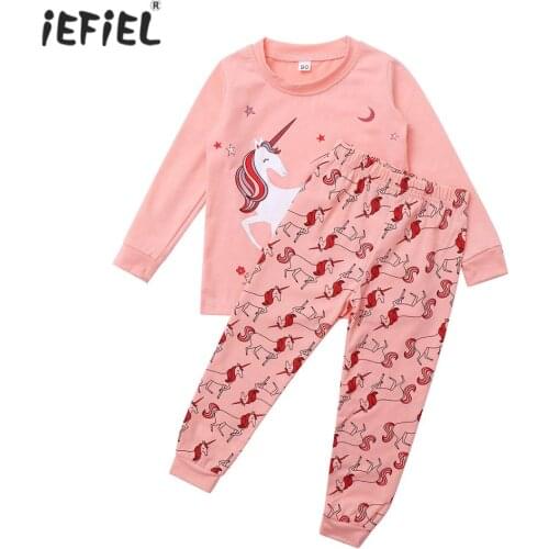 Kids Girls Sleepwear Spring Autumn Cotton Clothes Set Long Sleeve Cartoon Horse Print Tops Pants Pajamas Suit Casual Homewear