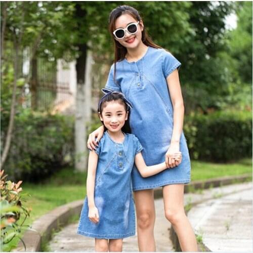 Mother Daughter Matching Dresses High Quality Mom And Daughter Matching Clothes Denim Dress 2018 New Summer Family Look Outfits