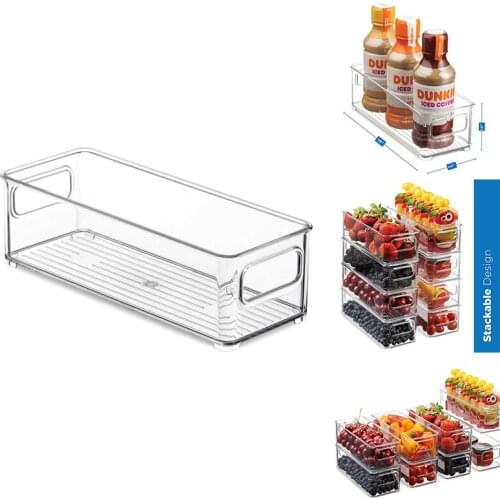 Refrigerator Organizer Bins, Clear Stackable Plastic Food Storage Rack with Handles for Pantry, Kitchen