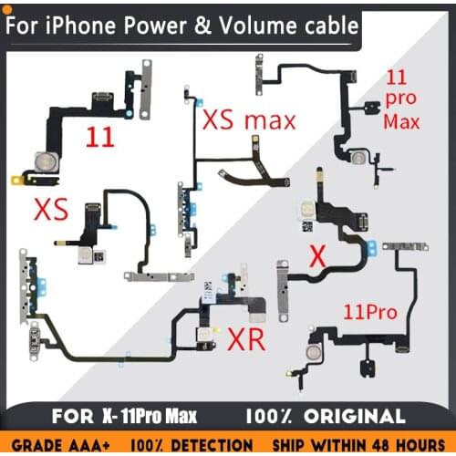 Power Volume Flex For iPhone X XR XS Max 11 11 Pro 11Pro max Mute and Volume Button Switch Key Power Flex Cable With Metal Parts