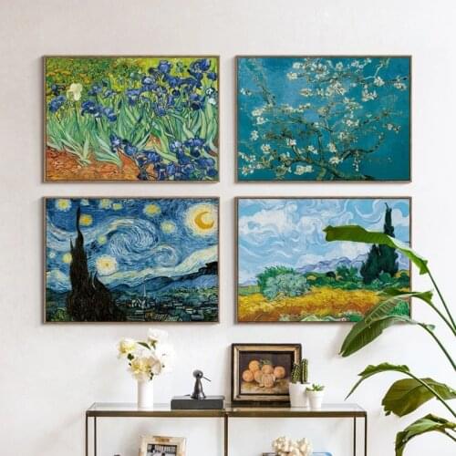 07G Van Gogh Oil Painting Works Sunflower Apricot Abstract Canvas Art Print Poster Picture Wall House Decoration Murals