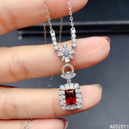 KJJEAXCMY fine jewelry natural garnet 925 sterling silver trendy girl new pendant necklace chain support test hot selling