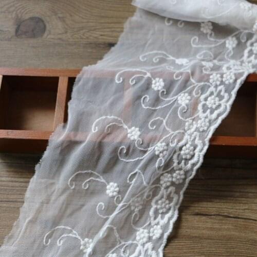 14.5cm 1yards/lot White Mesh embroidery lace fabrics Lace Ribbon Wedding Accessories Patchwork DIY crafts African Doll lace
