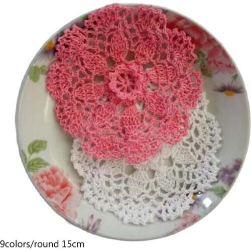 Handmade lace cotton table place mat pad Cloth crochet round placemat cup mug Christmas tea coffee coaster dining doily kitchen