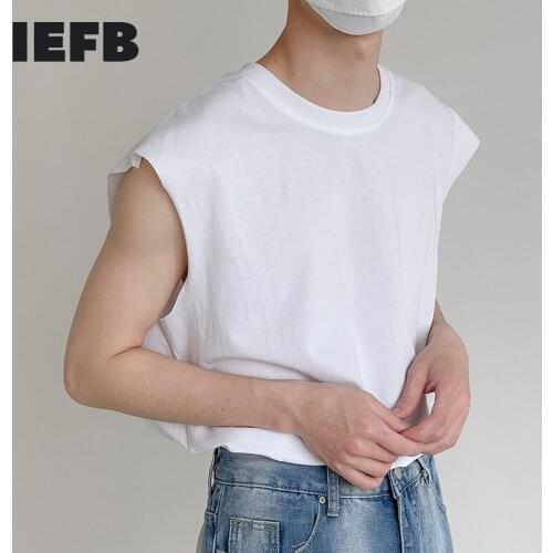 IEFB mens solid color tank tops loose Korean trend ins fashion summer male clothing black white sleeveless Tee tops 9Y7833