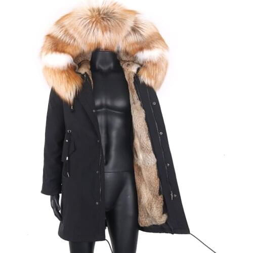 2021 New Men Real Fur Coat Natural Real Raccoon Collar Hood Natural Fur Liner Long Male Parka Winter Jacket Streetwear Outerwear