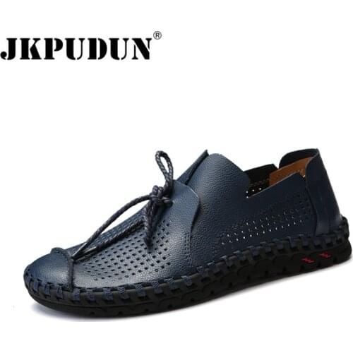 Italian Mens Shoes Casual Luxury Brand Summer Loafers Men Genuine Leather Moccasins Comfy Breathable Slip on Boat Shoes JKPUDUN