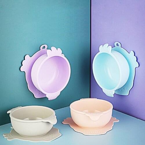 Silicone Baby Suction Bowl Spoon Set Slip Resistant Learning Feeding Tableware Kids Plate Tray Suction Cup Baby Dinnerware
