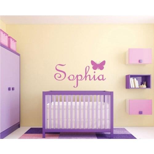 Customize Butterfly Monogram Name Wall Sticker, Girls Nursery Room Vinyl Wall Decal Bedroom Decoration Home Design Decor A913
