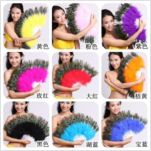 NEW 5pcs Quality Dance peacock Feather Fan for Belly Dance Halloween Party Ornament Necessary 28 Bones Fan stage performance