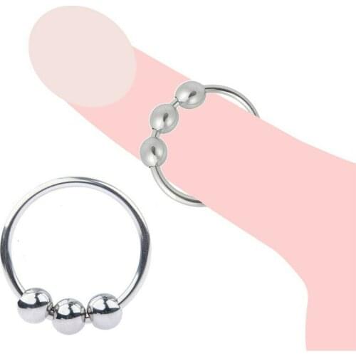New Three Beads Penis Ring Sex Toys for Male Delay Ejaculation Stainles Steel Cock Ring With Glans Stimulator Erection Ring Lock