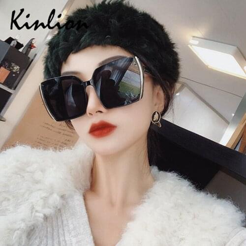 Kinlion Retro Black Square Sunglasses Women Plastic Oversized Ladies Sun Glasses Fashion Goggle Uv400 Female Big Frame Sunglass