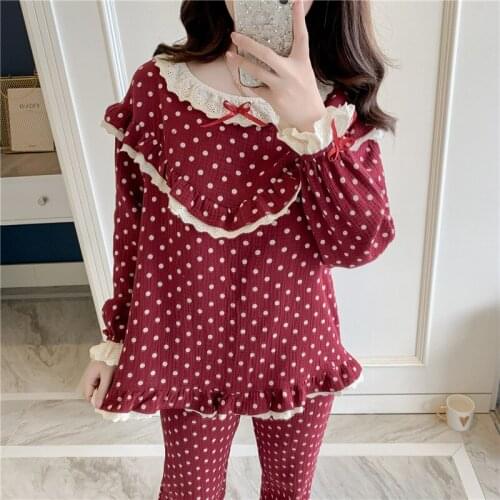 Pajama woman autumn 100% cotton suit Korean version new home long-sleeved day department sweet pajama two-piece suit