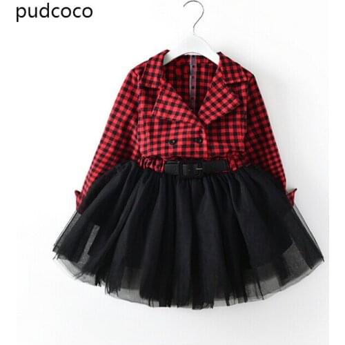 Sweet Baby Girls Princess Dresses Red Plaids Patchwork Ball Gown Dress Kids Girl Long Sleeve Summer Party Tulle Dress Outfits