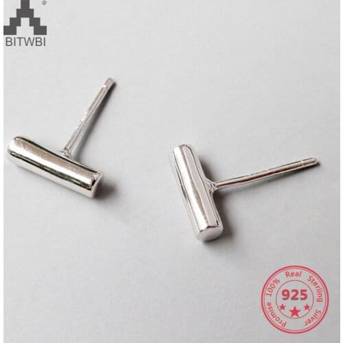 Simple T Bar 925 Sterling Silver Studs Punk Square Column Cylinder Bar Stud Ear Unisex Hiphop Unisex Jewelry