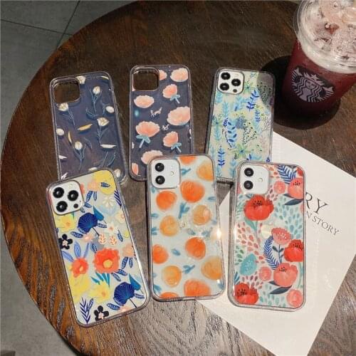 Clear Eye-catching Plant Gold Electroplated Phone Case for iPhone 12 11 12 Pro Max XR 7 8 Plus X XS XMax Summer Showy Flower