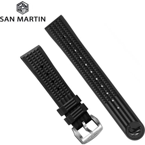 San Martin Watch Parts Waterproof Fluorine Rubber Strap Stainless Steel/Bronze Buckle No Insert 20mm For 62MAS 007 Watch
