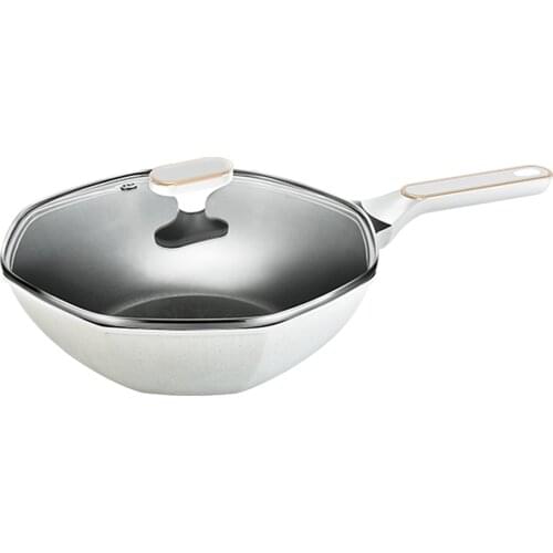 Schnesland 32CM Wok Pan with Glass Lid Non-stick Anise Pan Induction Woks
