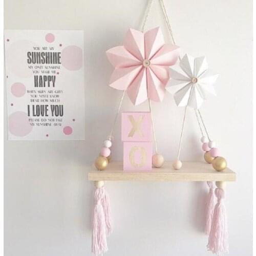 Nordic Wall Shelves Wooden Shelves Wall Hanging Decoration Home Decorations Macaron Wooden Beads Wall Hanging