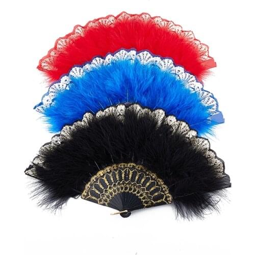 Feather Folding Fan Sweet Fairy Girl Dark Gothic Court Dance Hand Fan Art