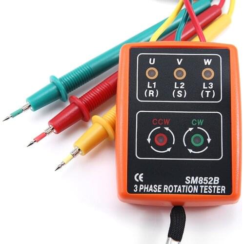 SM852B 3 Phase Rotation Tester Digital Phase Indicator Detector LED Buzzer Phase Sequence Meter Voltage Multimeter With Bag