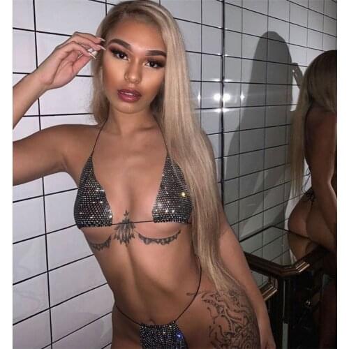 Sexy Ladies Women Diamond Crystal Swimwear Bikini Set Push-Up Bandage Adjustment Swimsuit Bathing Suit Biquini Maillots De Bain