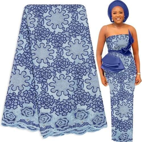 Fabricbob 2021 Latest African Lace Fabric 5 Yards High Quality Nigerian Party Embroidery 100% Cotton Swiss Voile Lace Fabric