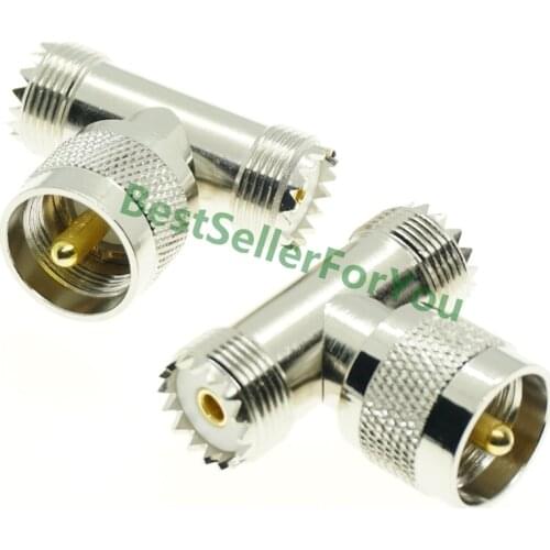 PL259 UHF Male PL-259 To Dual SO-239 UHF SO-239 Female SO239 Triple Tee Type 3 Way Adapter Connector