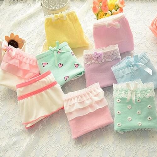 4Pcs/lot Panties Women Underwear Briefs Breathable Underpants Girls Soft Panty waist size girls briefs F2-4