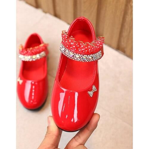 Girls' Princess Shoes Spring Autumn New Fashion Rhinestone Bow Little Girls' Soft Shoes Baby Performance Shoes Toddler E234