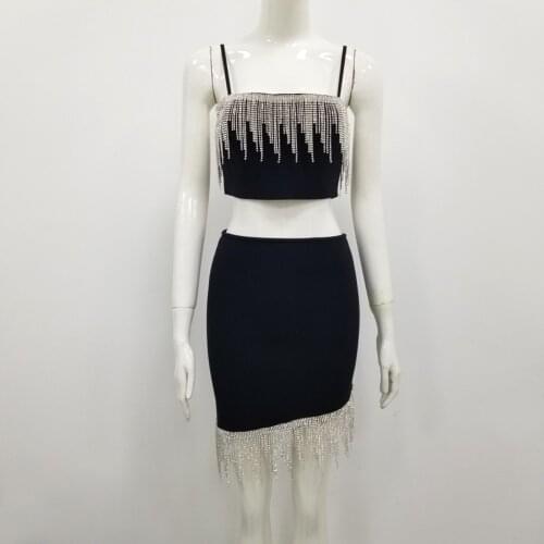 High Quality Rhinestone Two Pieces Set Rayon Bandage Set