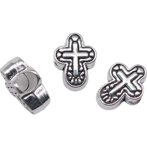 WYSIWYG 3pcs 14x11x7mm Cross Big Hole Bead Charm For European Charm Bracelets Cross Alloy Big Hole Beads Cross Big Hole Beads