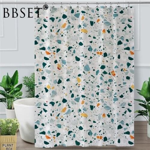 Colorful Stones Shower Curtain Quartz Bathroom Bath Curtain Rock Terrazzo Waterproof Marble Curtain White Cortina De Ducha