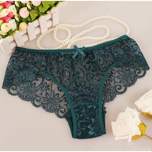Women Full Lace Panties Mid Waist Panties Woman High-Crotch Transparent Floral Bow Soft Briefs Lace Underwear