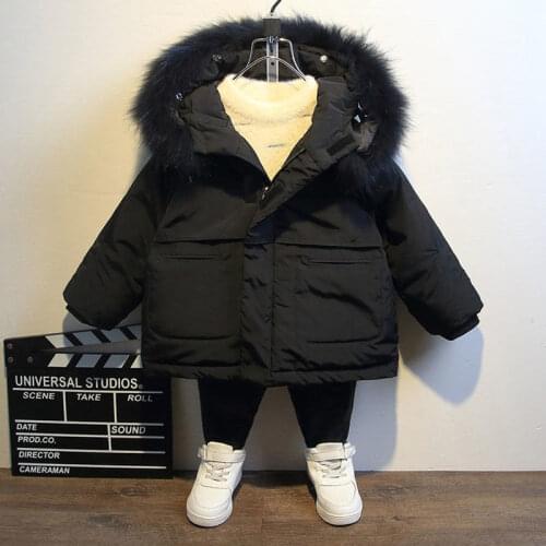 Winter Kids Clothes Boys Coat Baby Fur Collar Hooded Cotton Thickened Warm Jacket For Childrens Outwears Boys Tops 2-8Years