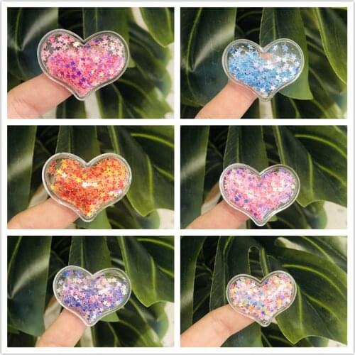 12Pcs Glitter Heart-shape Transparent Plastic Filling Sequin Appliques for DIY Headwear Hair Clips Wedding Decor Accessory Patch