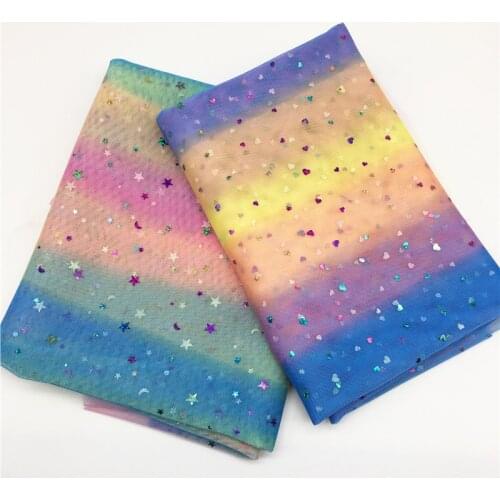 150CM 1m/lot Moon Mesh Fabric Gauze Tulle Bronzing Rainbow Tissue Kids Dress Cloth Sewing Doll Cloth DIY Craft Quilt Materials