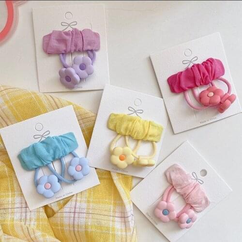 2pcs/set Candy Color Cloth Small Hair Clip for Children Hair Rope Set Cute All-match Florets Rubber Band Fabric Hair Accessories