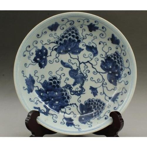 4 Antique QingDynasty porcelain plate,Blue &white grape squirrel plate,handmade crafts,best collection & adornment,Free shipping