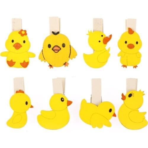 8Pcs/Set wooden photograph clip socks clamp Yellow duck photo clips wedding party picture clip party diy decoration