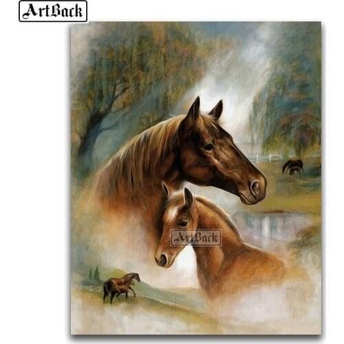 New 5D Diamond Painting Horse Mother and Child Full Square 3d Sticker Embroidered Home Decoration Diamond Mosaic Artwork
