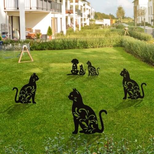 Hollow Out Simulation Black Cat Dogs Insert Card Garden Art Ornament Acrylic Cat Silhouette Stake Sculpture Outdoor Garden Decor