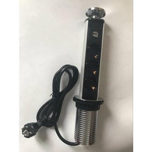 2019 More silver color more high class modern chrome pop pull up hidden socket outlet with USB charger