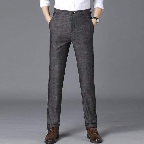 Big Size Strench Grey Plaid Formal Suits Pants For Mens Business Work Trousers Mens Classic Elegant Gentleman Dress Pants Men