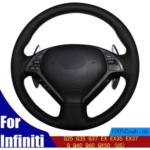 DIY Car Steering Wheel Cover Hand-stitched Black Genuine Leather For Infiniti G25 G35 G37 EX EX35 EX37 Q Q40 Q60 QX50 (US)
