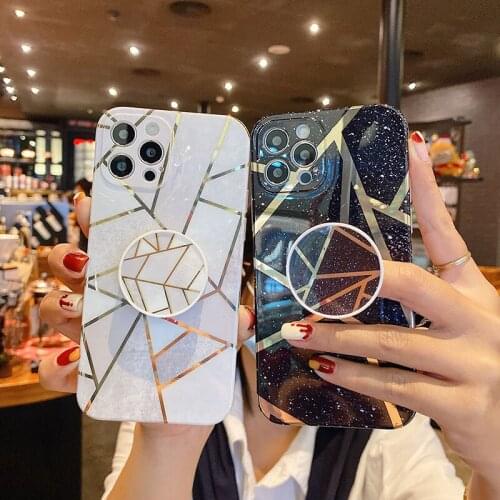 Bracket Case For iPhone 12 11 Pro 6s XS MAX XR X 8 7 Plus SE2020 Cover Soft Silicone Plating Marble Phone Case Smooth surface