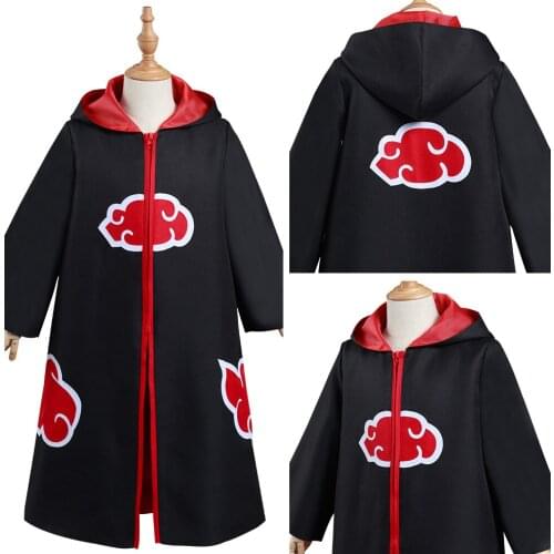 Akatsuki Cosplay Costume Kids Children Hooded Zip Up Coat Halloween Carnival Suit