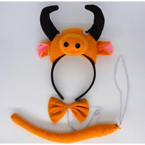 Children Adults Animal Cattle Headband Bow Tie Tail Cosplay 3pcs Set Performance Props Party Decor Christmas Halloween