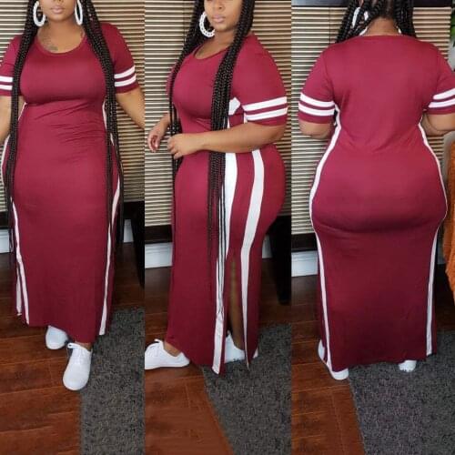 4XL 5XL Plus Size Long Dress African Ladies 2020 Summer New Causal Side Slit Plain For Night Club Wear Causal Vestidos Dress Hot